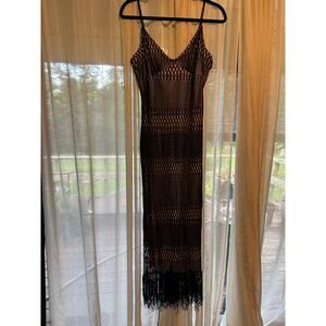 Vintage 90s Frederick’s of Hollywood Mesh Maxi Dress Matching Fringe Bag Med